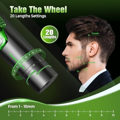 Beard Trimmer for Men: All-in-One Vacuum Mustache Trimmer with Precision Dial, 20 Length Settings, USB-C Rechargeable, Waterproof Wet/Dry Clipper Avelisse