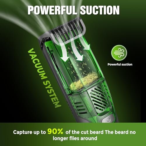 Beard Trimmer for Men: All-in-One Vacuum Mustache Trimmer with Precision Dial, 20 Length Settings, USB-C Rechargeable, Waterproof Wet/Dry Clipper Avelisse