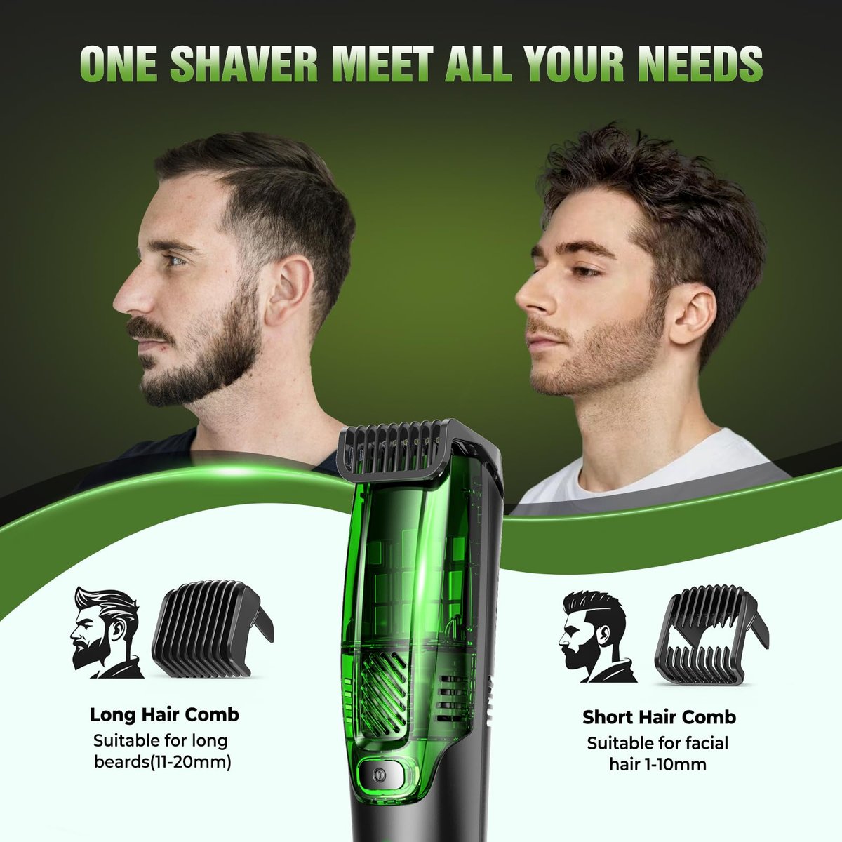 Beard Trimmer for Men: All-in-One Vacuum Mustache Trimmer with Precision Dial, 20 Length Settings, USB-C Rechargeable, Waterproof Wet/Dry Clipper Avelisse