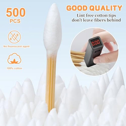 500pcs Pointed Cotton Swabs with Storage Case – 6 Inch Precision Gun Cleaning Swabs, Lint Free Bamboo Handle Long Cotton Swabs for Gun Cleaning, Makeup & Electronics