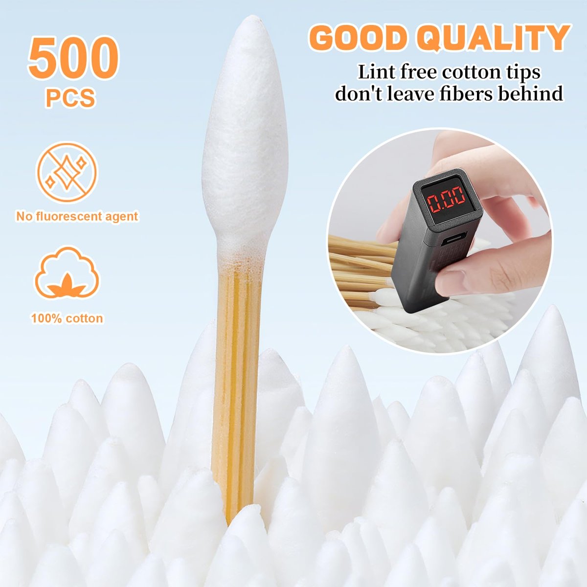500pcs Pointed Cotton Swabs with Storage Case – 6 Inch Precision Gun Cleaning Swabs, Lint Free Bamboo Handle Long Cotton Swabs for Gun Cleaning, Makeup & Electronics - görsel 5
