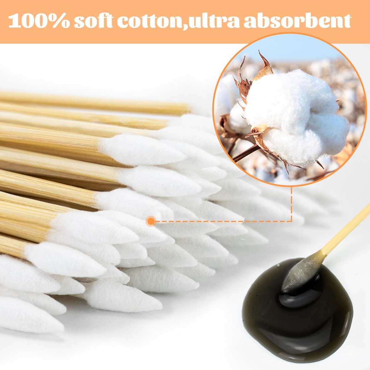 500pcs Pointed Cotton Swabs with Storage Case – 6 Inch Precision Gun Cleaning Swabs, Lint Free Bamboo Handle Long Cotton Swabs for Gun Cleaning, Makeup & Electronics - görsel 7
