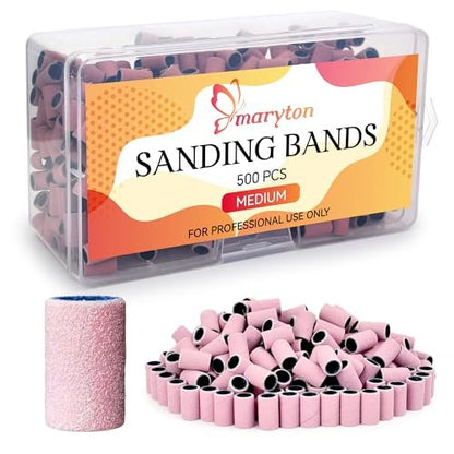 Maryton 500 Pcs Medium Grit Sanding Bands for Nail Drill - Aluminum Oxide Bulk for Professional Manicure & Pedicure Avelisse
