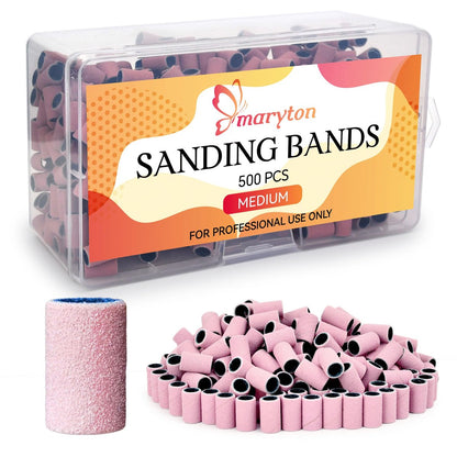 Maryton 500 Pcs Medium Grit Sanding Bands for Nail Drill - Aluminum Oxide Bulk for Professional Manicure & Pedicure Avelisse