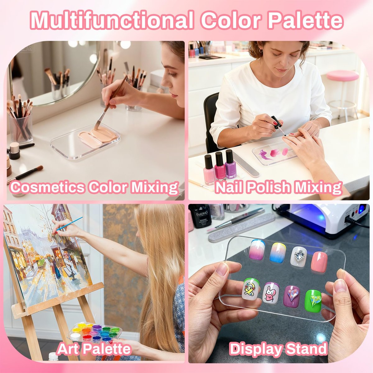 RAQEHO Acrylic Nail Art Palette - Transparent Nail Gel Polish Paint Mixing Pallet Design Plate for Nail Art Foundation Makeup Mixing Tray Display Stand Manicure Tools Supplies (3.15"×4.72") - görsel 15
