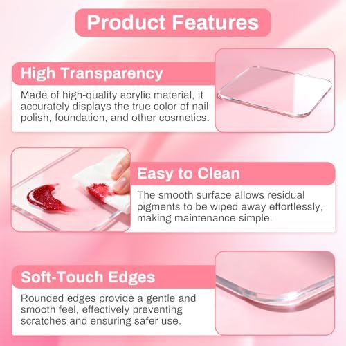 RAQEHO Acrylic Nail Art Palette - Transparent Nail Gel Polish Paint Mixing Pallet Design Plate for Nail Art Foundation Makeup Mixing Tray Display Stand Manicure Tools Supplies (3.15"×4.72") - görsel 6