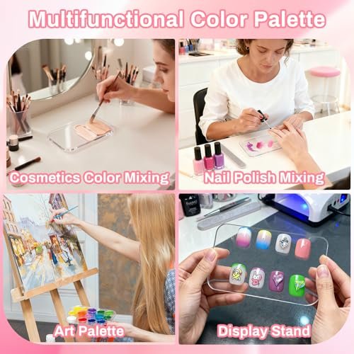 RAQEHO Acrylic Nail Art Palette - Transparent Nail Gel Polish Paint Mixing Pallet Design Plate for Nail Art Foundation Makeup Mixing Tray Display Stand Manicure Tools Supplies (3.15"×4.72") - görsel 16