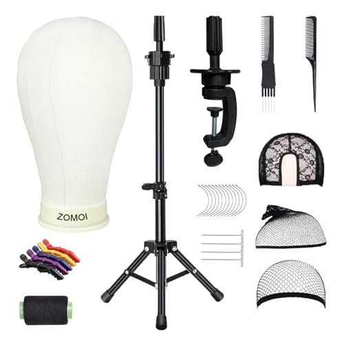 ZOMOI Wig Stand with Head – 22 Inch Canvas Mannequin Head with Stand for Wigs Display & Making, Includes Wig Caps, T Pins, Brush Avelisse