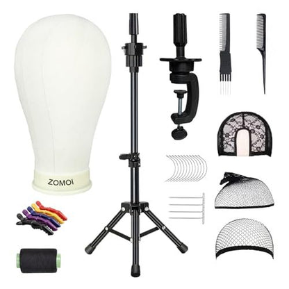 ZOMOI Wig Stand with Head – 22 Inch Canvas Mannequin Head with Stand for Wigs Display & Making, Includes Wig Caps, T Pins, Brush Avelisse
