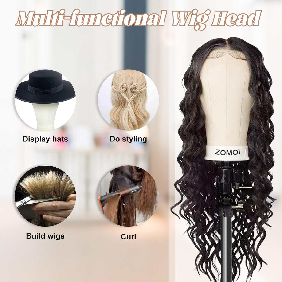 ZOMOI Wig Stand with Head – 22 Inch Canvas Mannequin Head with Stand for Wigs Display & Making, Includes Wig Caps, T Pins, Brush Avelisse