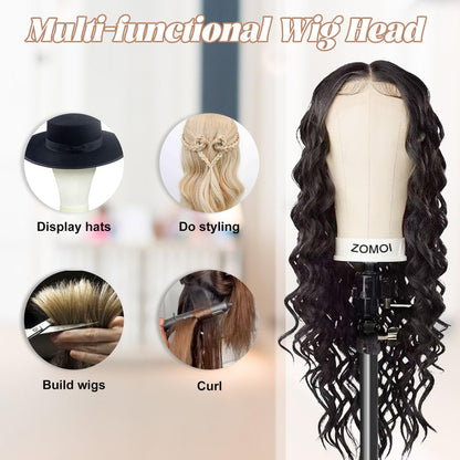 ZOMOI Wig Stand with Head – 22 Inch Canvas Mannequin Head with Stand for Wigs Display & Making, Includes Wig Caps, T Pins, Brush Avelisse