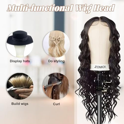 ZOMOI Wig Stand with Head – 22 Inch Canvas Mannequin Head with Stand for Wigs Display & Making, Includes Wig Caps, T Pins, Brush Avelisse