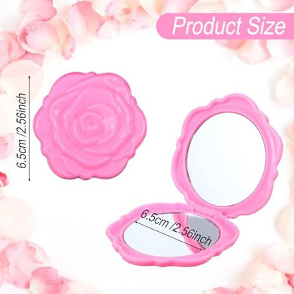 Limbeuuu 40 Pack Compact Mirror Plastic Portable Foldable Rose Flower Shaped Makeup Mirror Hand Bridesmaids Gift for Women Girls Wedding Party