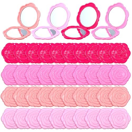 Limbeuuu 40 Pack Compact Mirror Plastic Portable Foldable Rose Flower Shaped Makeup Mirror Hand Bridesmaids Gift for Women Girls Wedding Party - görsel 2