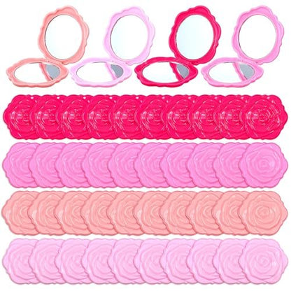 Limbeuuu 40 Pack Compact Mirror Plastic Portable Foldable Rose Flower Shaped Makeup Mirror Hand Bridesmaids Gift for Women Girls Wedding Party