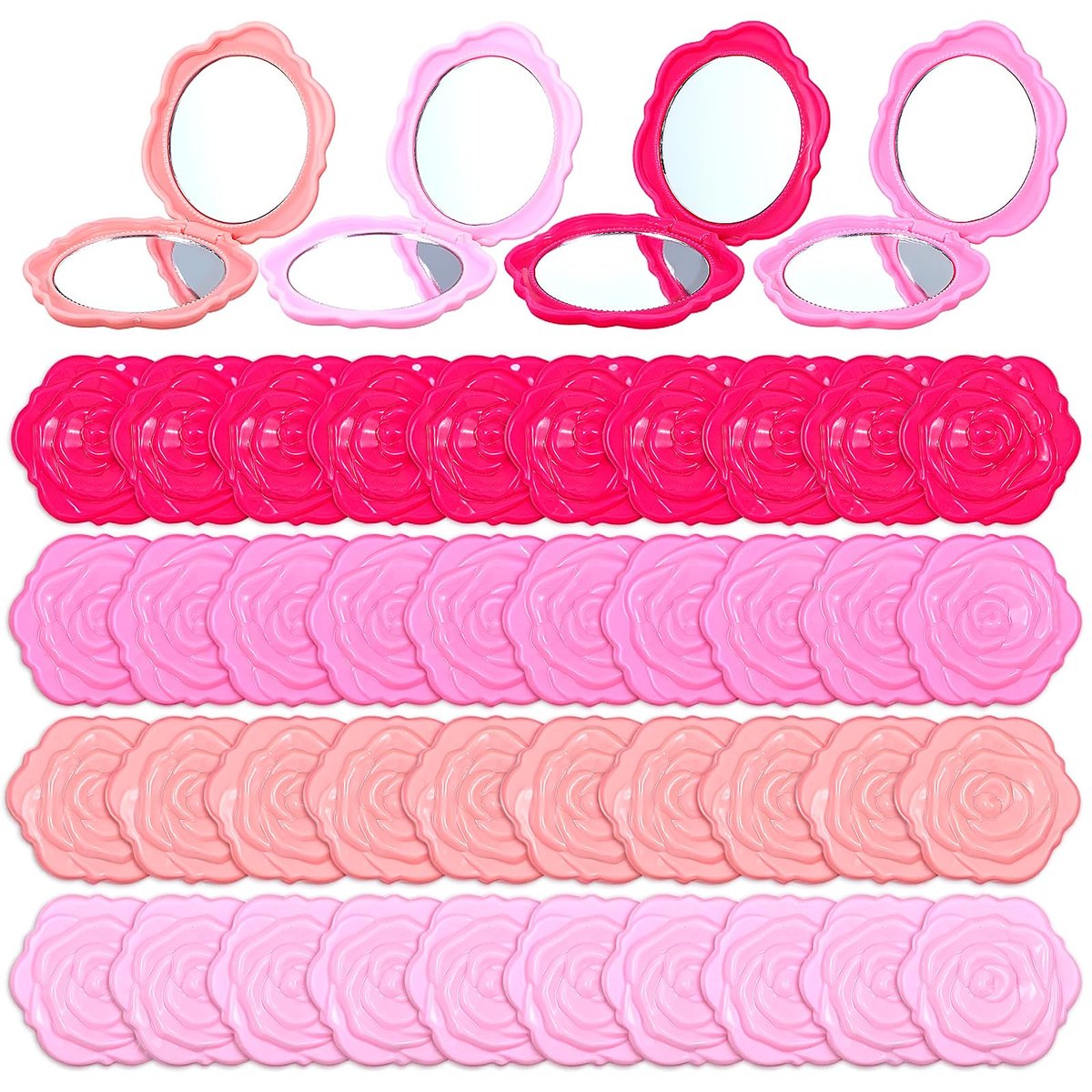 Limbeuuu 40 Pack Compact Mirror Plastic Portable Foldable Rose Flower Shaped Makeup Mirror Hand Bridesmaids Gift for Women Girls Wedding Party - görsel 1