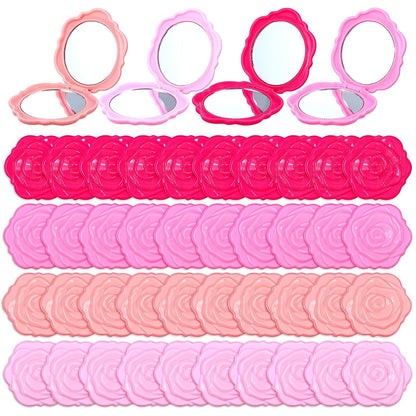 Limbeuuu 40 Pack Compact Mirror Plastic Portable Foldable Rose Flower Shaped Makeup Mirror Hand Bridesmaids Gift for Women Girls Wedding Party