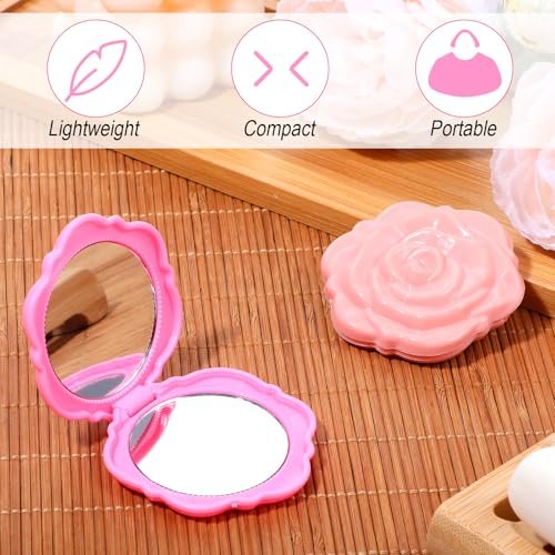 Limbeuuu 40 Pack Compact Mirror Plastic Portable Foldable Rose Flower Shaped Makeup Mirror Hand Bridesmaids Gift for Women Girls Wedding Party - görsel 6