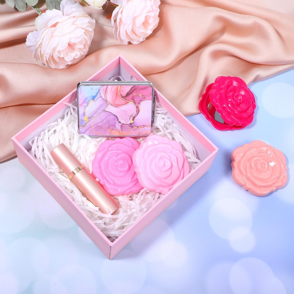 Limbeuuu 40 Pack Compact Mirror Plastic Portable Foldable Rose Flower Shaped Makeup Mirror Hand Bridesmaids Gift for Women Girls Wedding Party - görsel 7