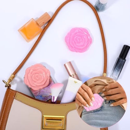 Limbeuuu 40 Pack Compact Mirror Plastic Portable Foldable Rose Flower Shaped Makeup Mirror Hand Bridesmaids Gift for Women Girls Wedding Party