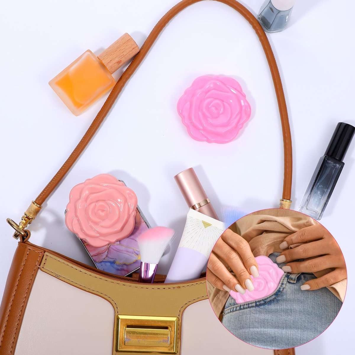 Limbeuuu 40 Pack Compact Mirror Plastic Portable Foldable Rose Flower Shaped Makeup Mirror Hand Bridesmaids Gift for Women Girls Wedding Party - görsel 11