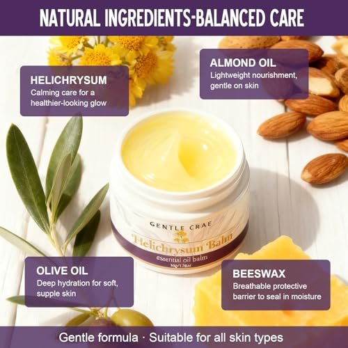 SKSOYT Helichrysum Balm – Moisturizing Essential Oil Salve with Beeswax & Almond Oil for Dry Skin, Stretch Marks, Scars, 1.76 oz - görsel 8