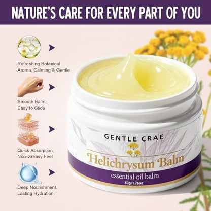 SKSOYT Helichrysum Balm – Moisturizing Essential Oil Salve with Beeswax & Almond Oil for Dry Skin, Stretch Marks, Scars, 1.76 oz