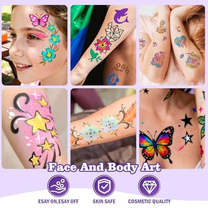 Coliatik Temporary Tattoo Markers for Skin – Dual-End 16 Colors + 80 Stencils Kit, Skin-Safe Washable Cosmetic-Grade Body Art Pens for Kids & Adults Avelisse