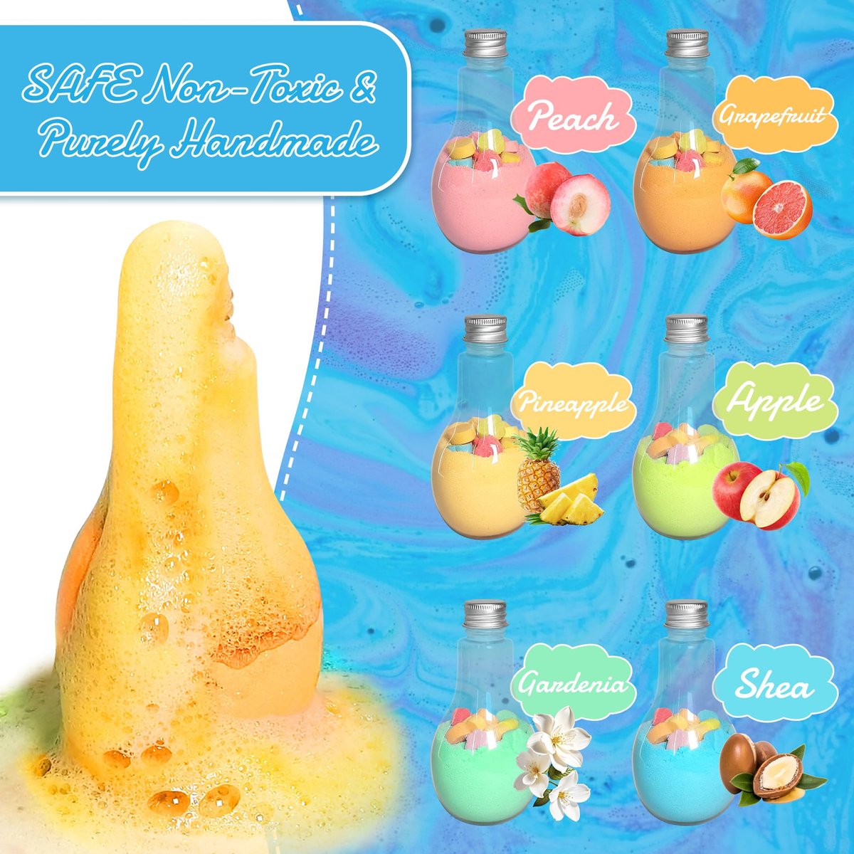 Firekoto 8-Pack Purely Handmade Kids Rainbow Interactive Bath Bombs - Organic Colorful Bubble Bath for Kids, Safe Birthday, Party, Easter Gift Set for Girls and Boys Avelisse