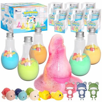 Firekoto 8-Pack Purely Handmade Kids Rainbow Interactive Bath Bombs - Organic Colorful Bubble Bath for Kids, Safe Birthday, Party, Easter Gift Set for Girls and Boys Avelisse