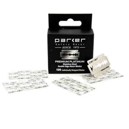 Parker Premium Platinum Double Edge Safety Razor Blades - 100 Count Salon Pack | Swedish Steel, Platinum-Tungsten-Chromium Coated | Smooth, Comfortable Shave for Barbershop & Home Use