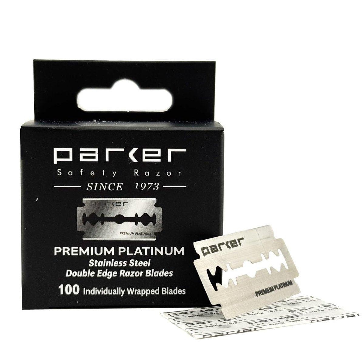 Parker Premium Platinum Double Edge Safety Razor Blades - 100 Count Salon Pack | Swedish Steel, Platinum-Tungsten-Chromium Coated | Smooth, Comfortable Shave for Barbershop & Home Use - görsel 1