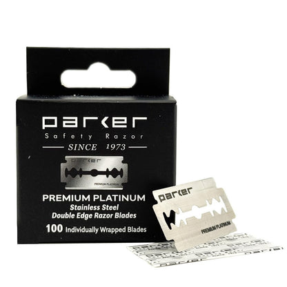 Parker Premium Platinum Double Edge Safety Razor Blades - 100 Count Salon Pack | Swedish Steel, Platinum-Tungsten-Chromium Coated | Smooth, Comfortable Shave for Barbershop & Home Use
