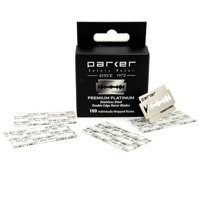 Parker Premium Platinum Double Edge Safety Razor Blades - 100 Count Salon Pack | Swedish Steel, Platinum-Tungsten-Chromium Coated | Smooth, Comfortable Shave for Barbershop & Home Use