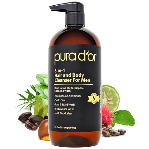 PURA D'OR 8-in-1 Hair & Body Cleanser for Men – Sulfate-Free Multi-Use Wash (24 oz) with Organic Aloe Vera, Cedarwood & Lemongrass Avelisse