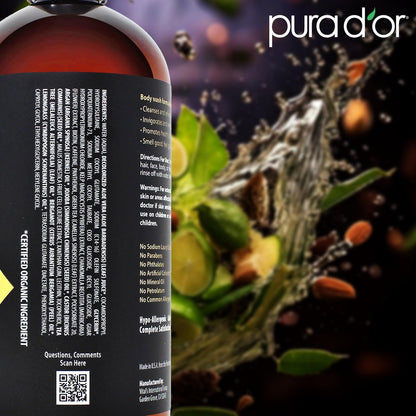PURA D'OR 8-in-1 Hair & Body Cleanser for Men – Sulfate-Free Multi-Use Wash (24 oz) with Organic Aloe Vera, Cedarwood & Lemongrass Avelisse
