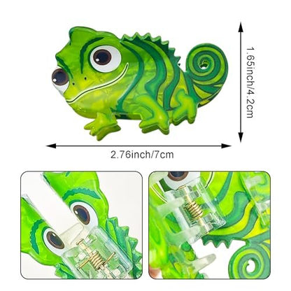 2 Pack Green Lizard Hair Claw Clips - Cute Dinosaur Acetate Hair Barrettes for Women and Girls