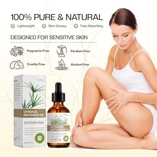 Jtopyrt Cyperus Rotundus Oil for Hair Removal – Reduces Unwanted Hair Growth, Slows Regrowth, Soothes Skin & Shrinks Pores, Suitable for All Skin Types (1.71 Fl Oz) - görsel 4