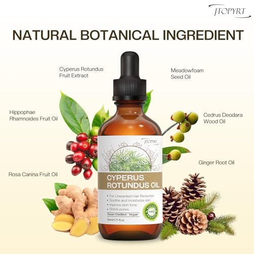 Jtopyrt Cyperus Rotundus Oil for Hair Removal – Reduces Unwanted Hair Growth, Slows Regrowth, Soothes Skin & Shrinks Pores, Suitable for All Skin Types (1.71 Fl Oz) - görsel 6