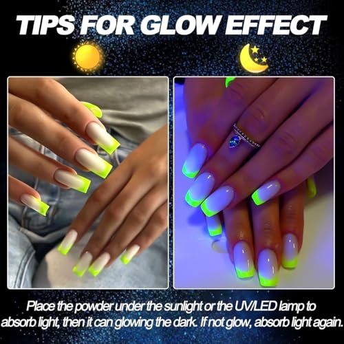 12-Color Glow in The Dark Pigment Powder Set | Luminous Iridescent Nail Art & DIY Craft Glitter - görsel 8