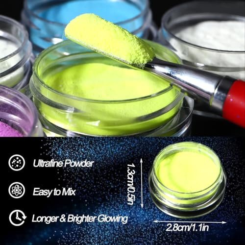 12-Color Glow in The Dark Pigment Powder Set | Luminous Iridescent Nail Art & DIY Craft Glitter - görsel 14