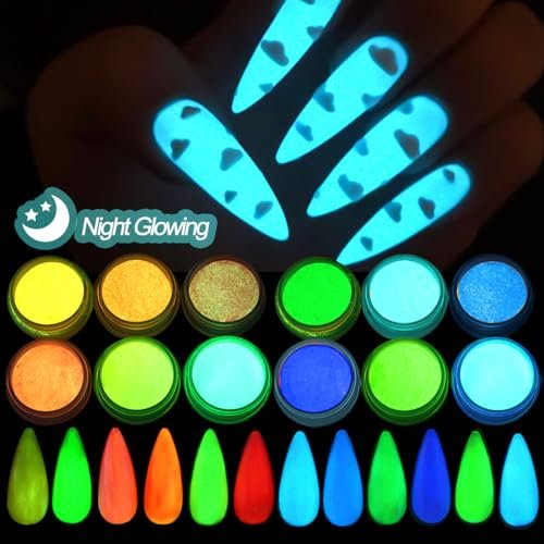 12-Color Glow in The Dark Pigment Powder Set | Luminous Iridescent Nail Art & DIY Craft Glitter - görsel 4