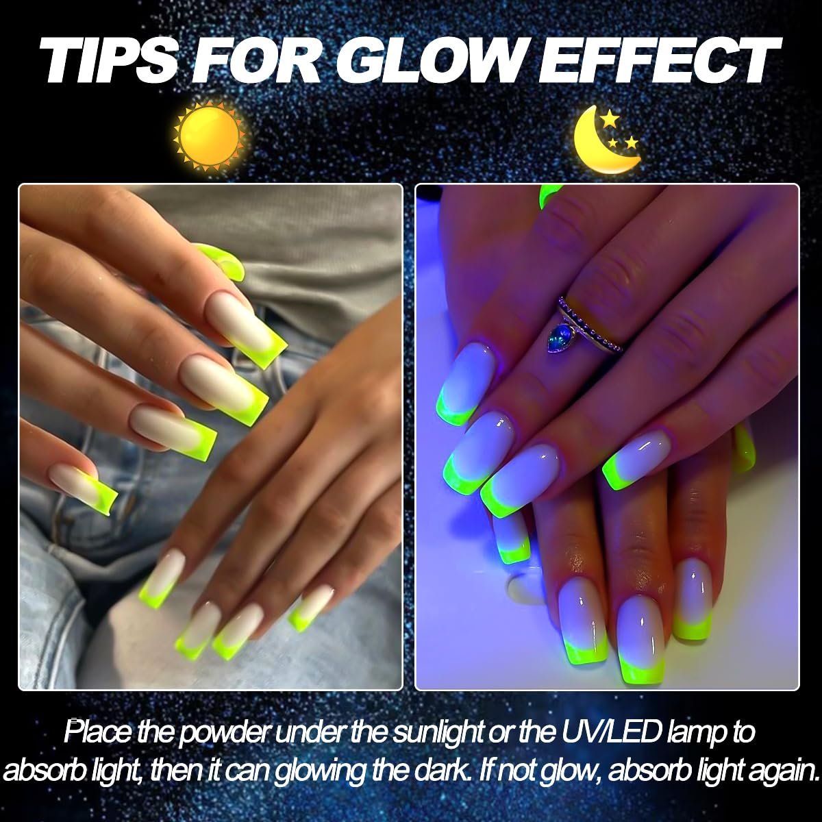 12-Color Glow in The Dark Pigment Powder Set | Luminous Iridescent Nail Art & DIY Craft Glitter - görsel 7