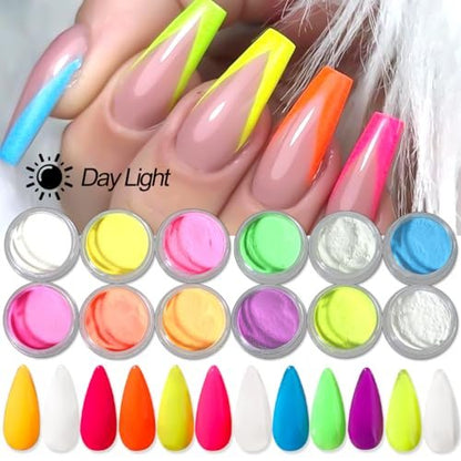 12-Color Glow in The Dark Pigment Powder Set | Luminous Iridescent Nail Art & DIY Craft Glitter