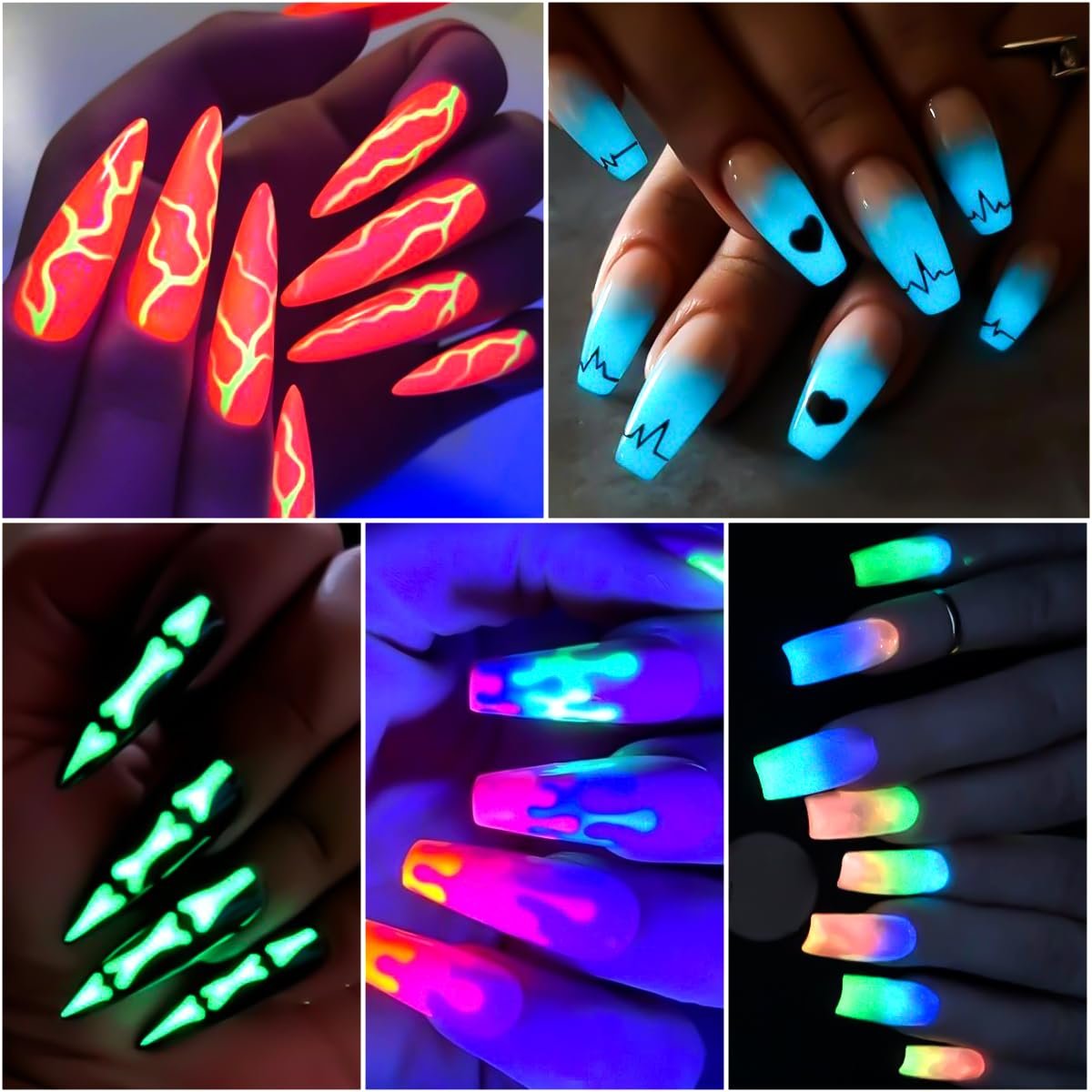 12-Color Glow in The Dark Pigment Powder Set | Luminous Iridescent Nail Art & DIY Craft Glitter - görsel 9
