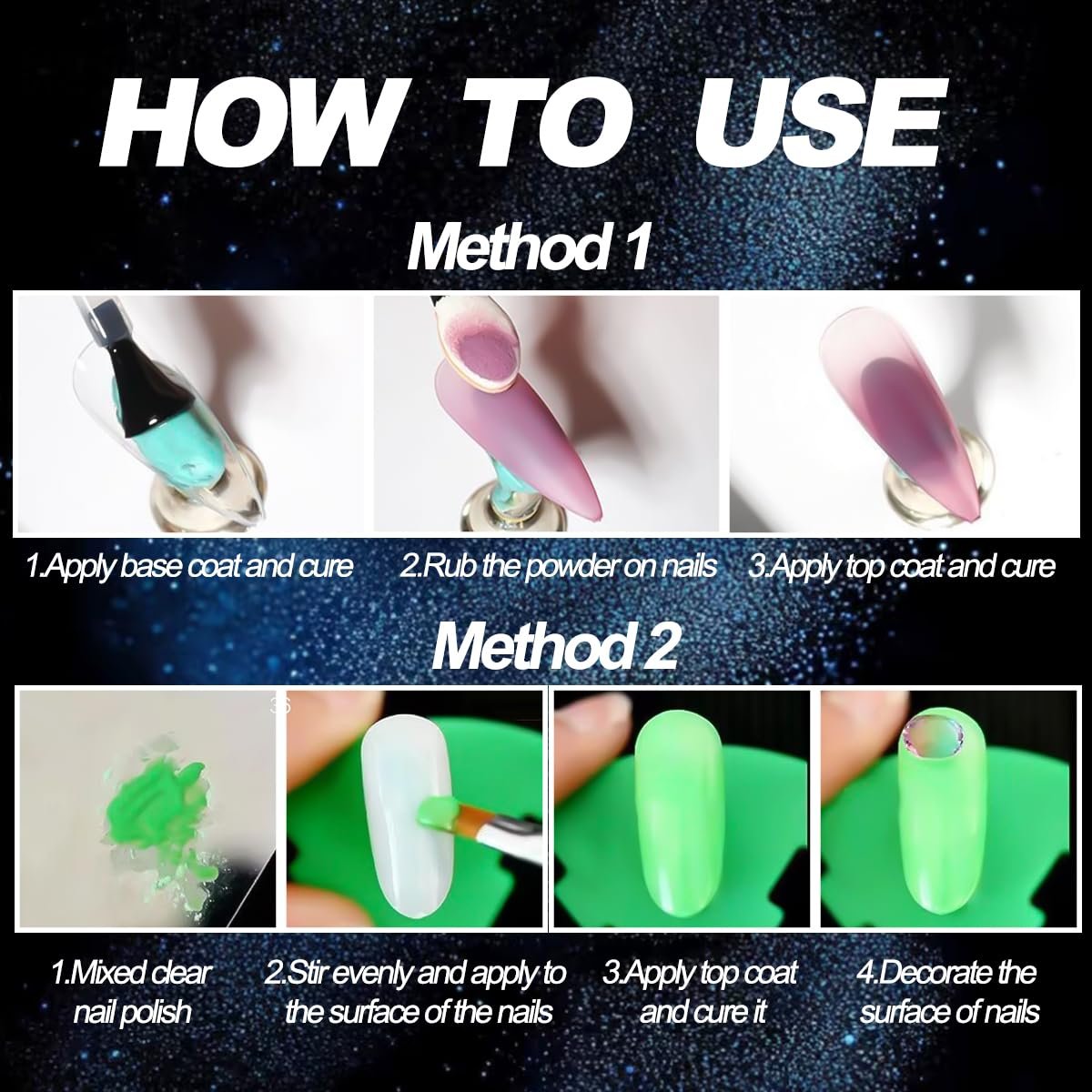 12-Color Glow in The Dark Pigment Powder Set | Luminous Iridescent Nail Art & DIY Craft Glitter - görsel 17