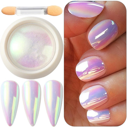Holographic Unicorn Chrome Nail Powder - Aurora Rainbow Neon Pigment with Brushes for Nail Art Decoration