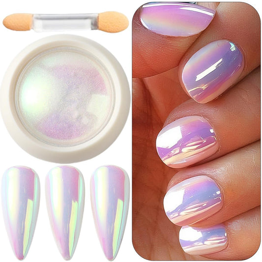 Holographic Unicorn Chrome Nail Powder - Aurora Rainbow Neon Pigment with Brushes for Nail Art Decoration