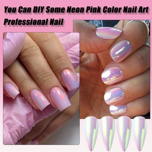 Holographic Unicorn Chrome Nail Powder - Aurora Rainbow Neon Pigment with Brushes for Nail Art Decoration - görsel 8