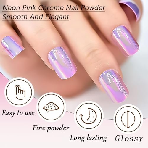 Holographic Unicorn Chrome Nail Powder - Aurora Rainbow Neon Pigment with Brushes for Nail Art Decoration - görsel 6